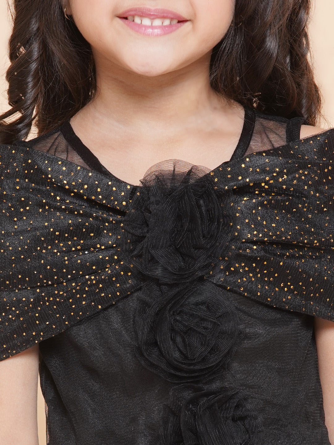 Girl's Black Net Embellished  Fit & Flared Maxi Dress. - Bitiya By Bhama