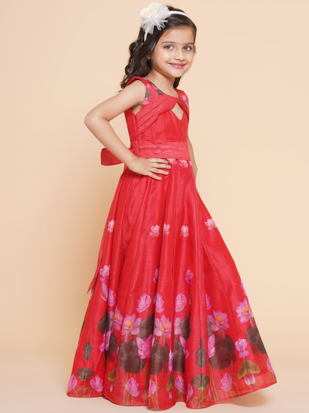 Girl's Red Floral Printed Dress - Bitiya By Bhama