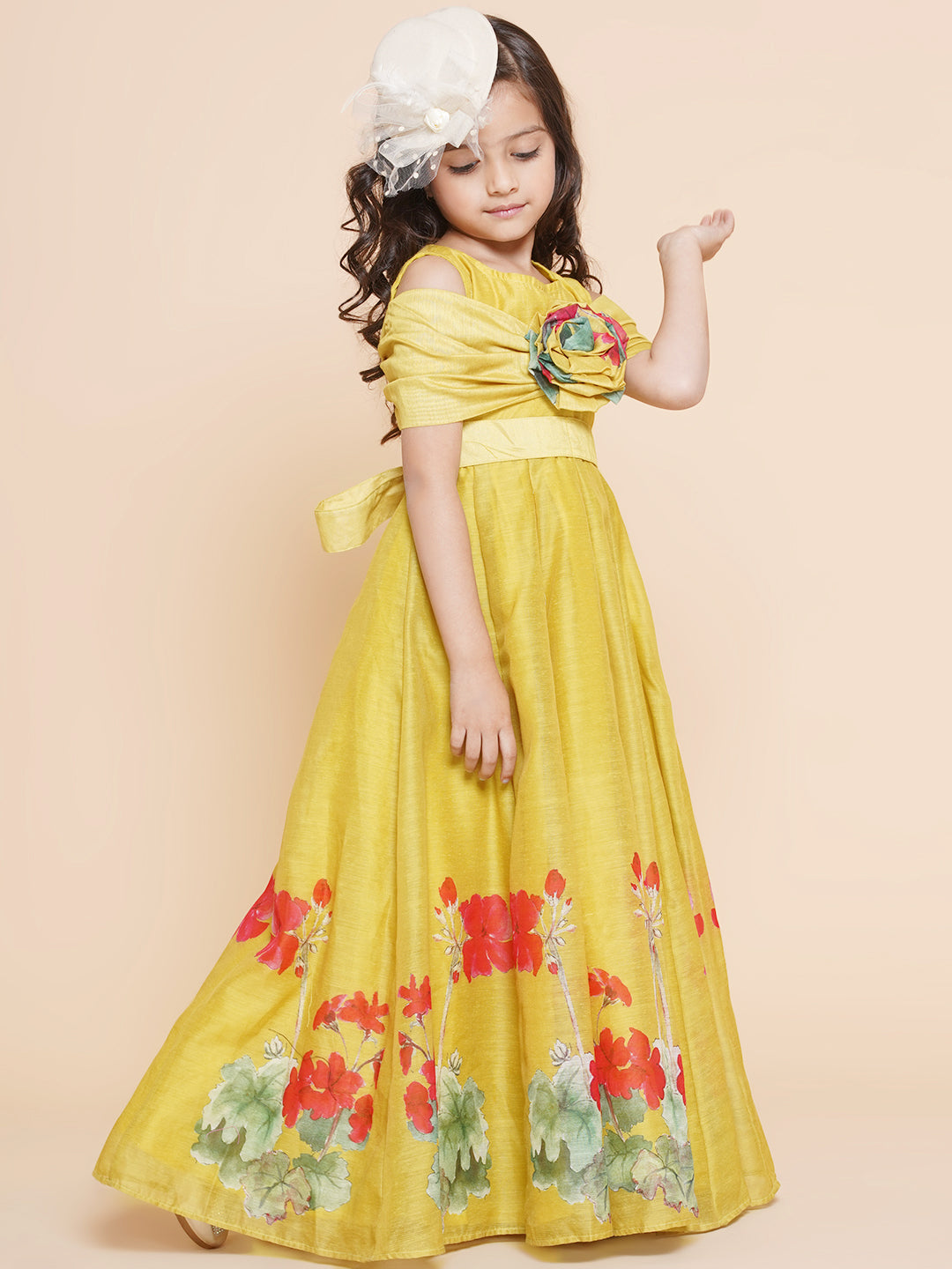 Girl's Yellow Floral Printed Dress - Bitiya By Bhama