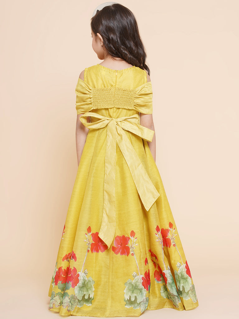 Girl's Yellow Floral Printed Dress