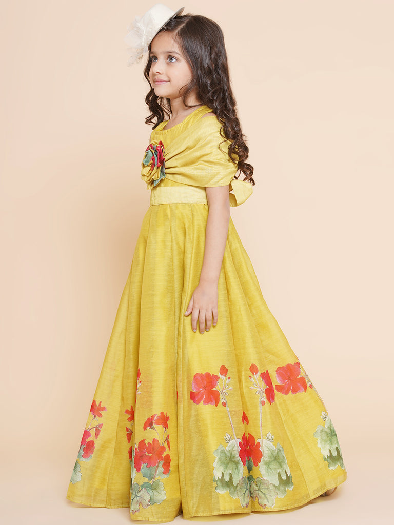 Girl's Yellow Floral Printed Dress