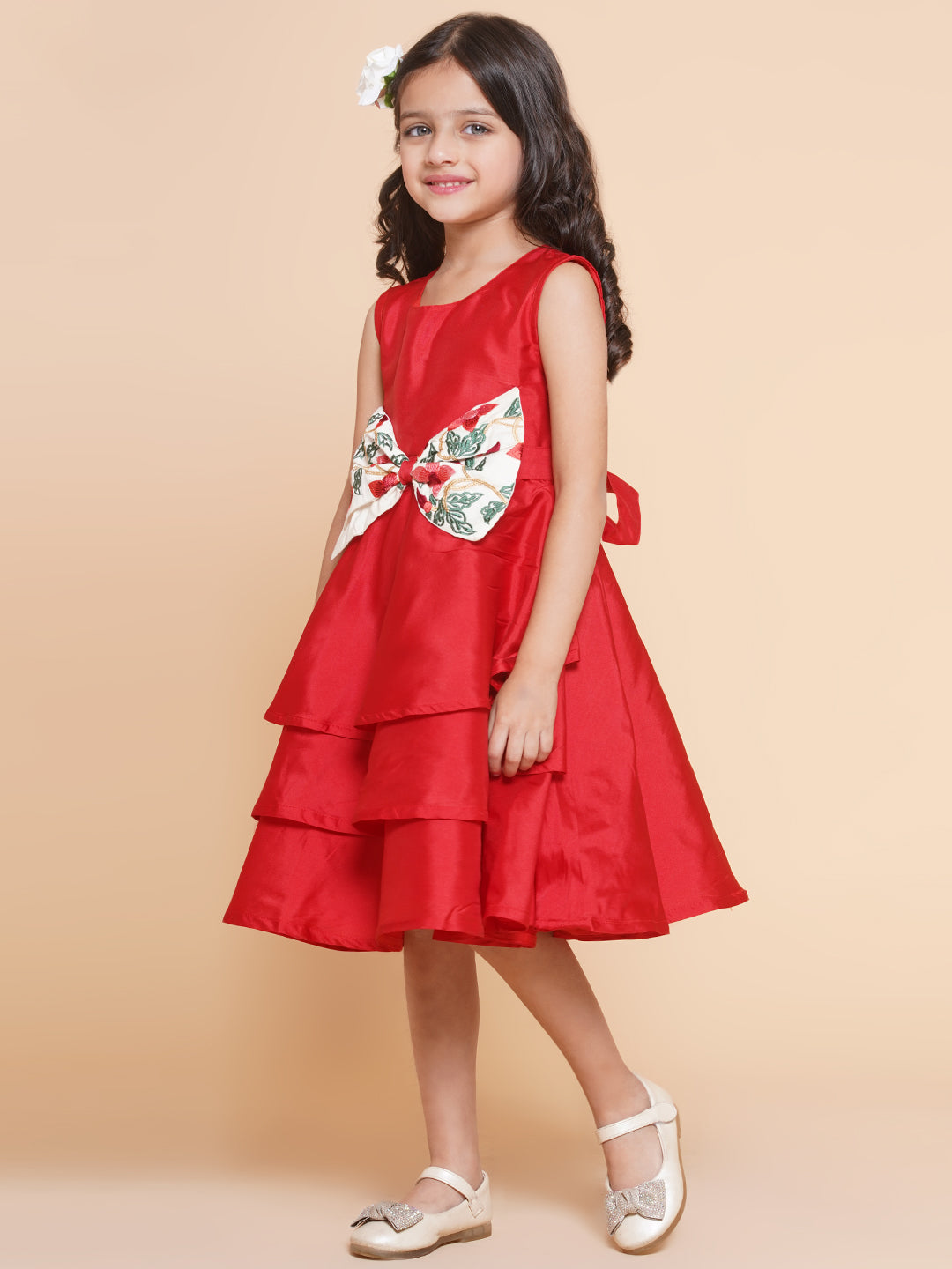 Girl's Red Solid A-Line Dress. - Bitiya By Bhama