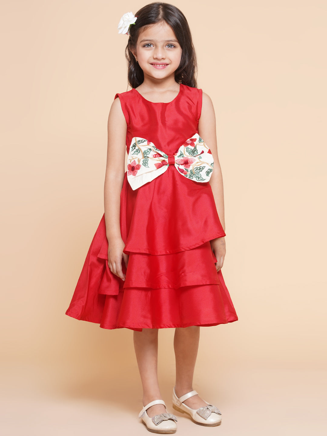 Girl's Red Solid A-Line Dress. - Bitiya By Bhama