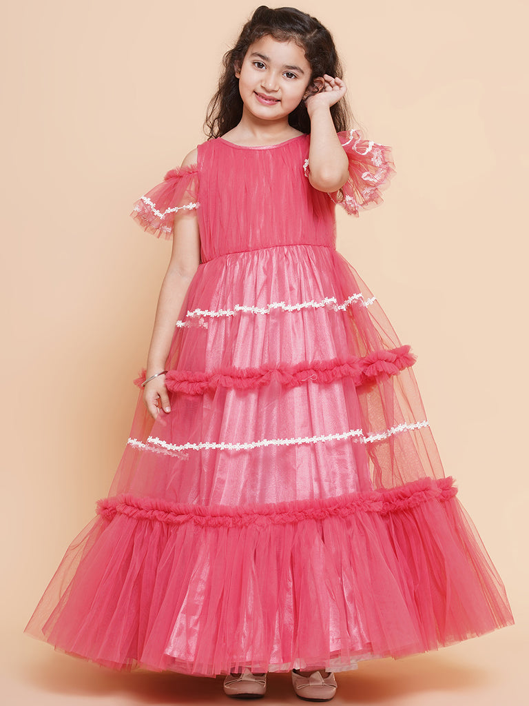 Girl's Cold Shoulder Tiered Fit & Flare Maxi Dress
