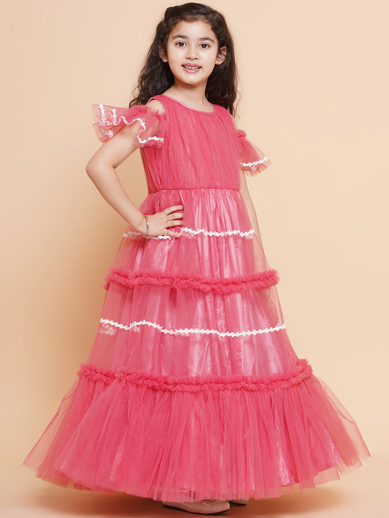 Girl's Cold Shoulder Tiered Fit & Flare Maxi Dress