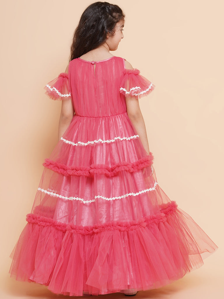 Girl's Cold Shoulder Tiered Fit & Flare Maxi Dress