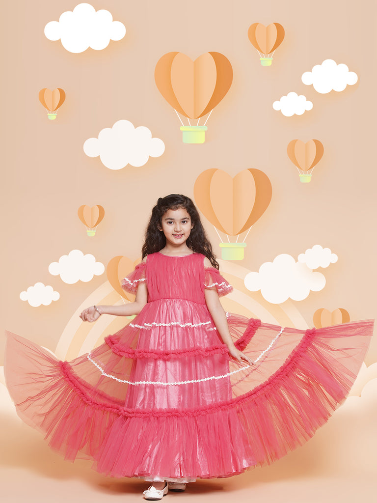 Girl's Cold Shoulder Tiered Fit & Flare Maxi Dress