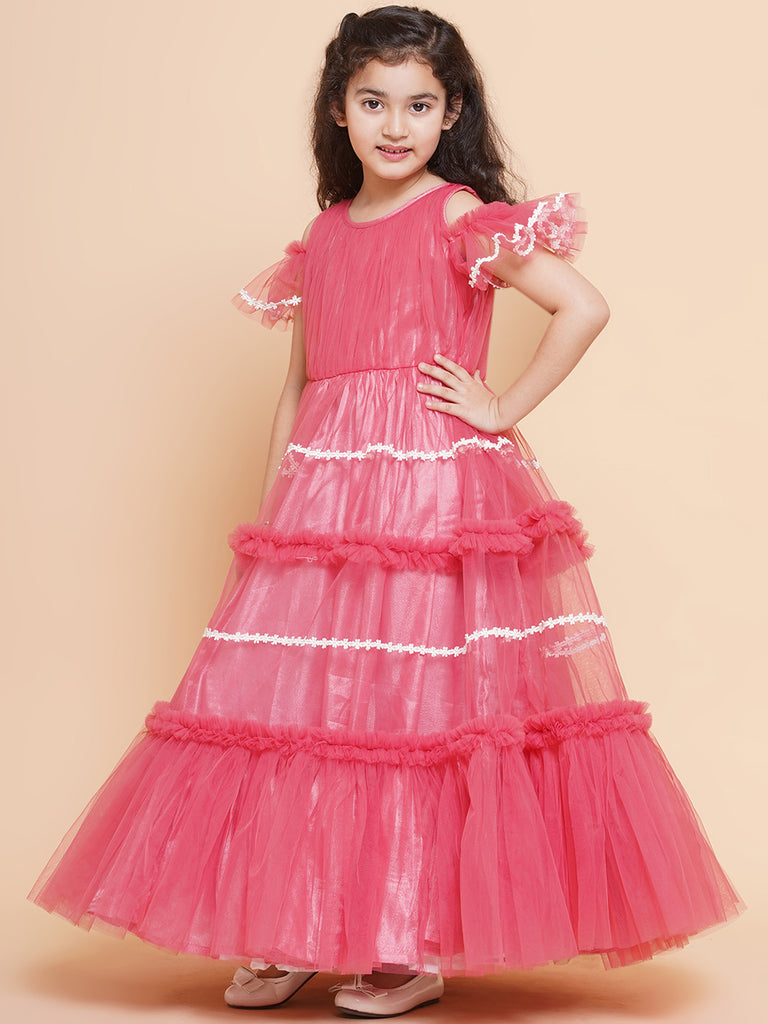 Girl's Cold Shoulder Tiered Fit & Flare Maxi Dress