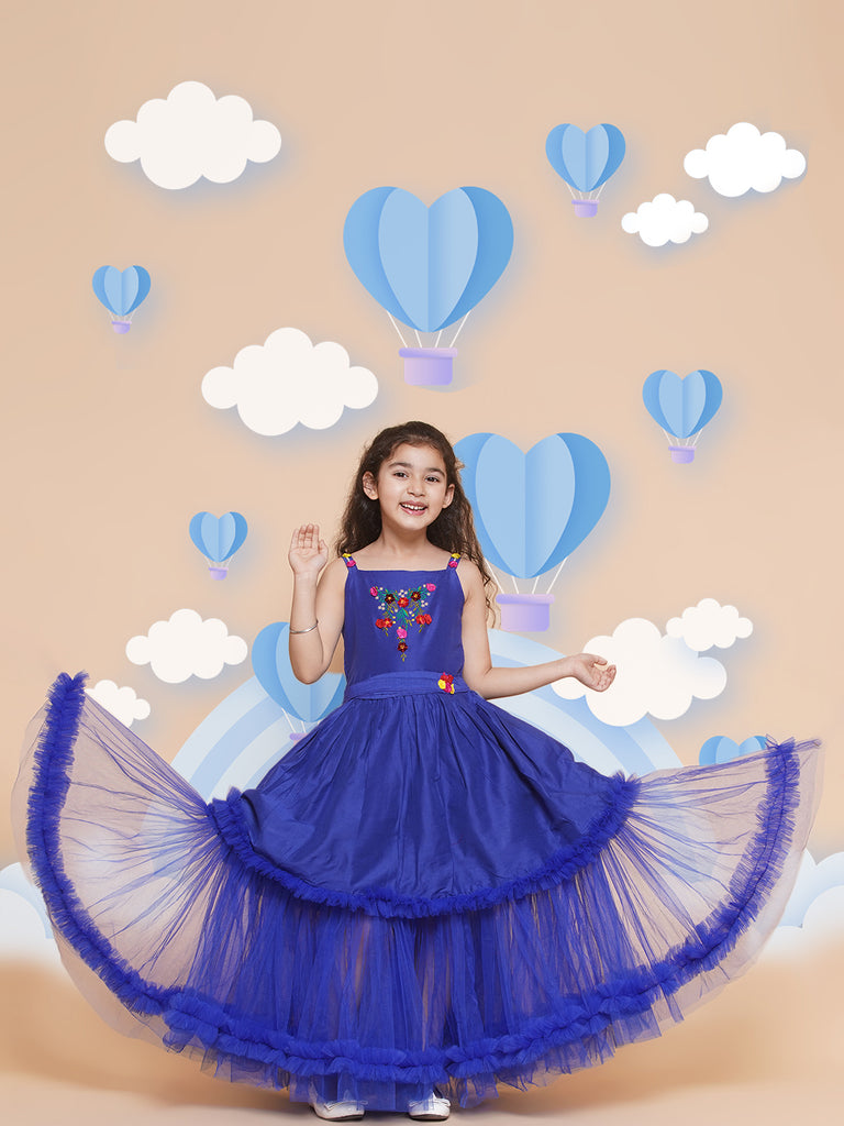 Girl's Floral Embroidered Satin Fit & Flare  Dress