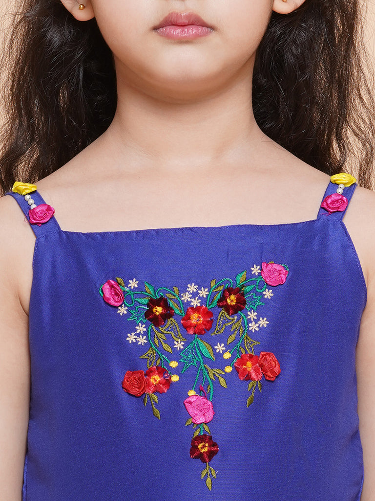 Girl's Floral Embroidered Satin Fit & Flare  Dress