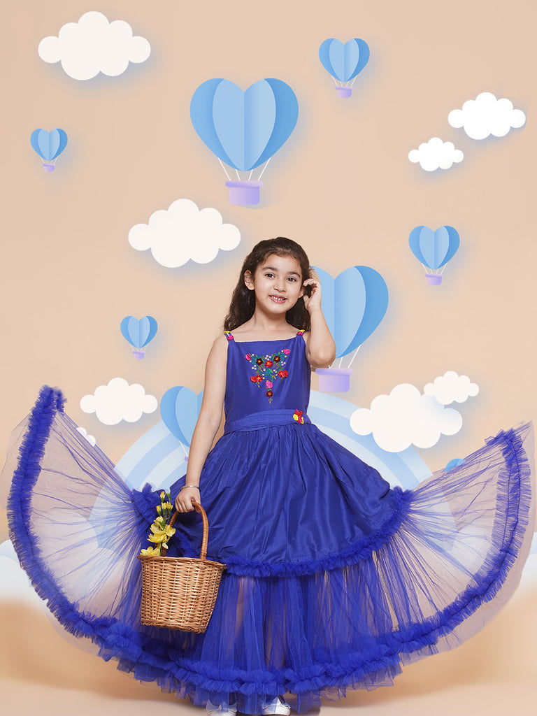 Girl's Floral Embroidered Satin Fit & Flare  Dress