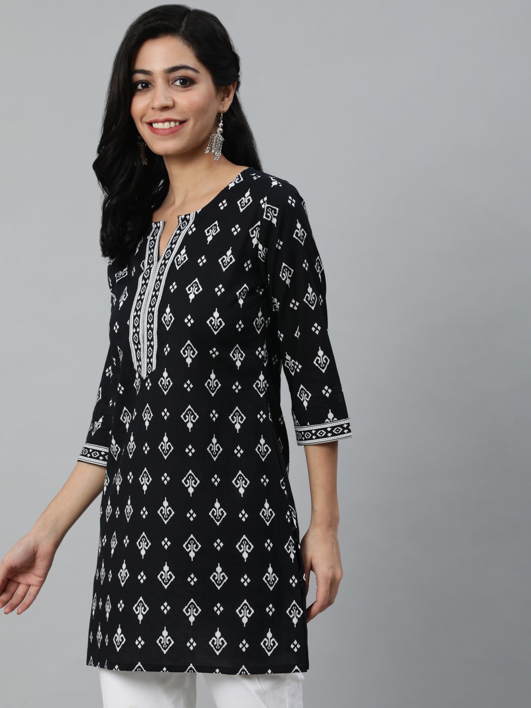 Women's Black & White Printed Cotton Tunic - Nayo Clothing USA