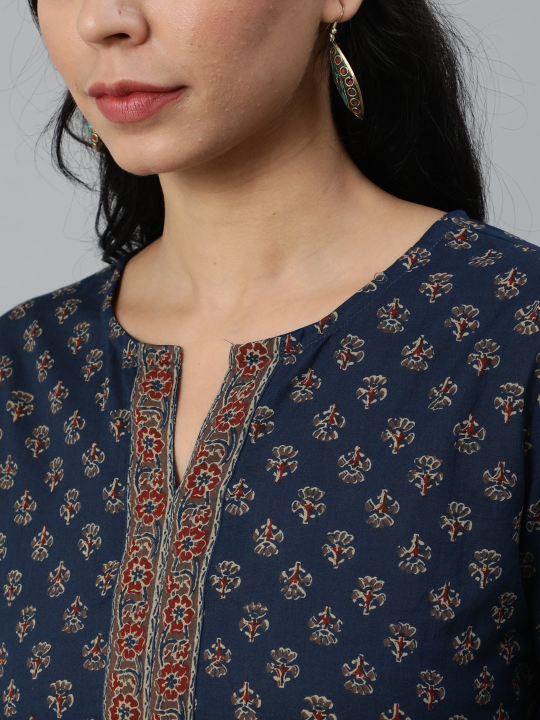 Women's Navy Blue And Marron Printed Tunic