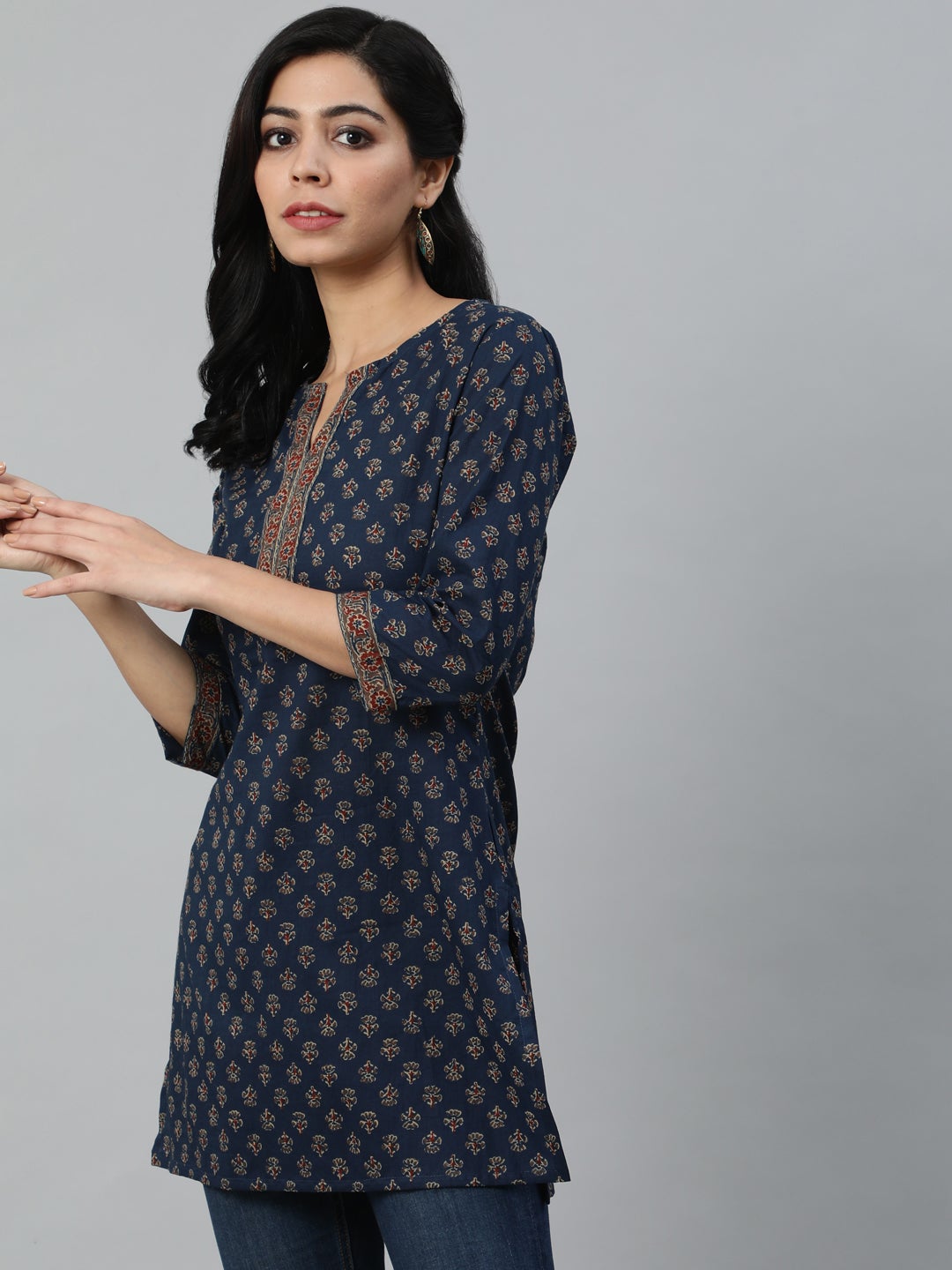 Women's Navy Blue And Marron Printed Tunic