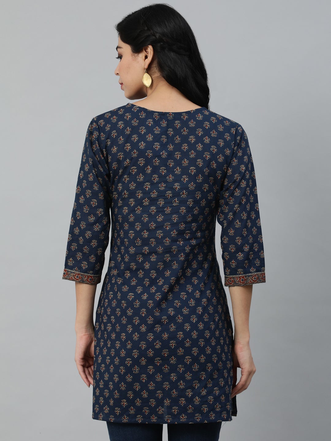 Women's Navy Blue And Marron Printed Tunic