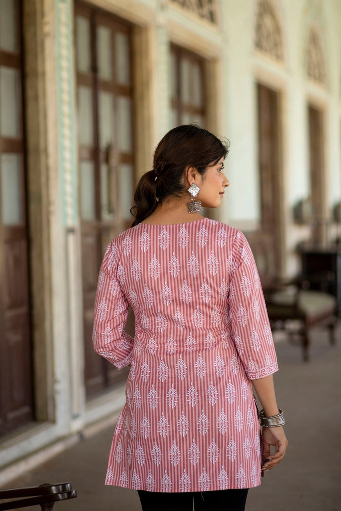 Women's Pink Straight Tunic With Three Quarter Sleeves