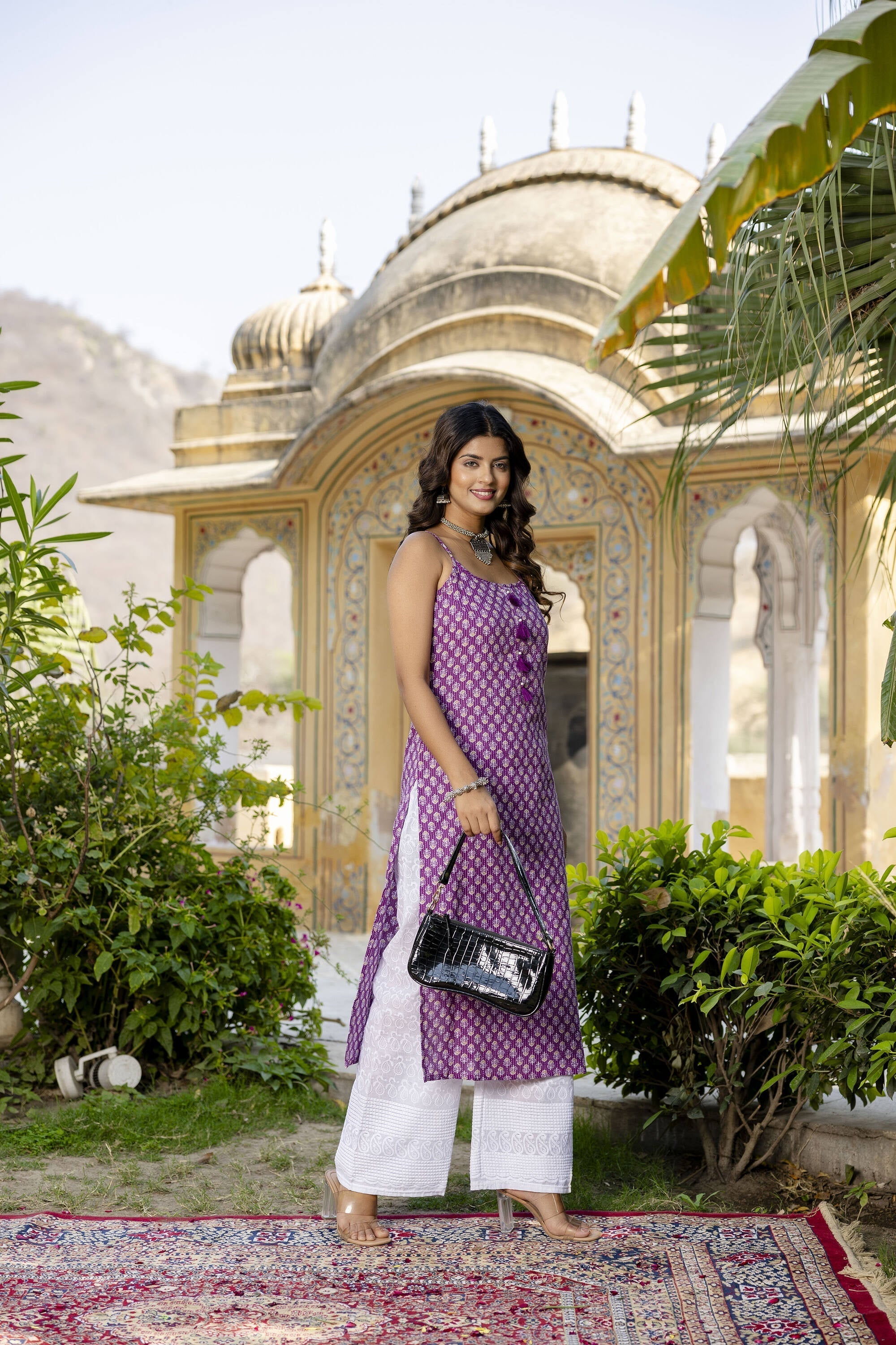 Women's Purple Ethnic Straight Sleeveless Kurta - Taantav