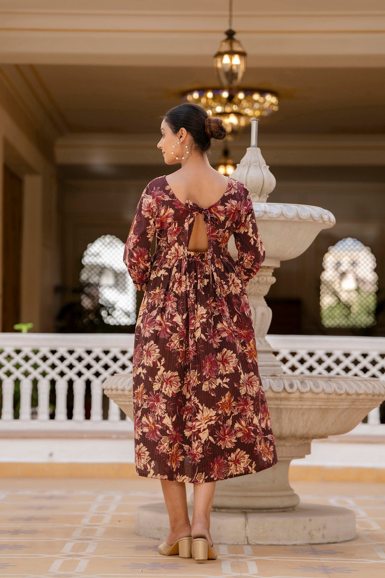 Women's Burgundy Cotton Floral Dress Burgundy / 2XL