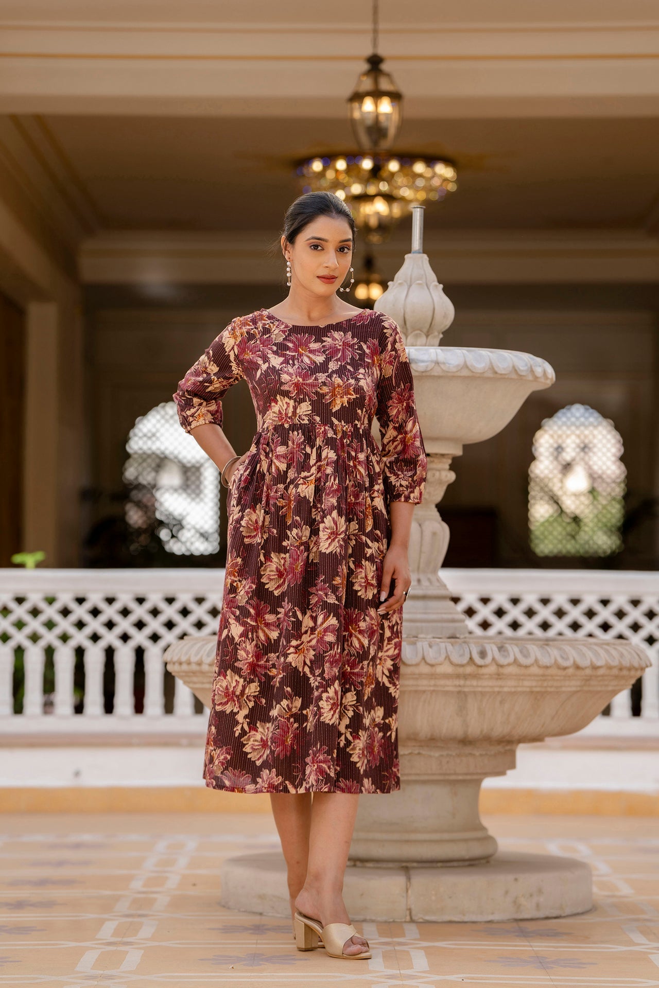Women's Burgundy Cotton Floral Dress Burgundy / 2XL | Trendia Global Women's Burgundy Cotton Floral Dress Burgundy / 2XL | Trendia Global