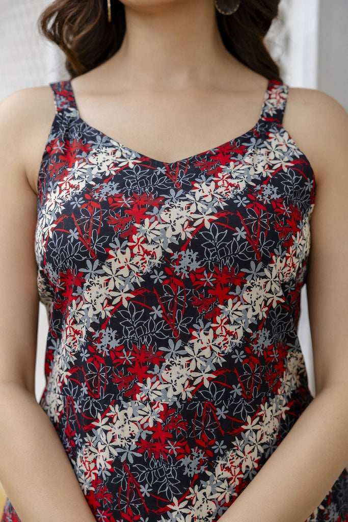 Women's Black Abstract Printed Sleeveless Dress