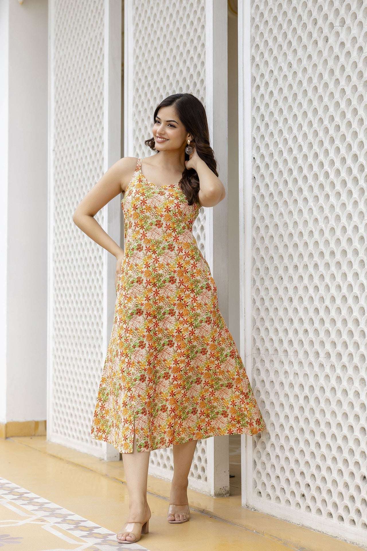 Women's Multi Floral Printed Sleeveless Dress - Taantav