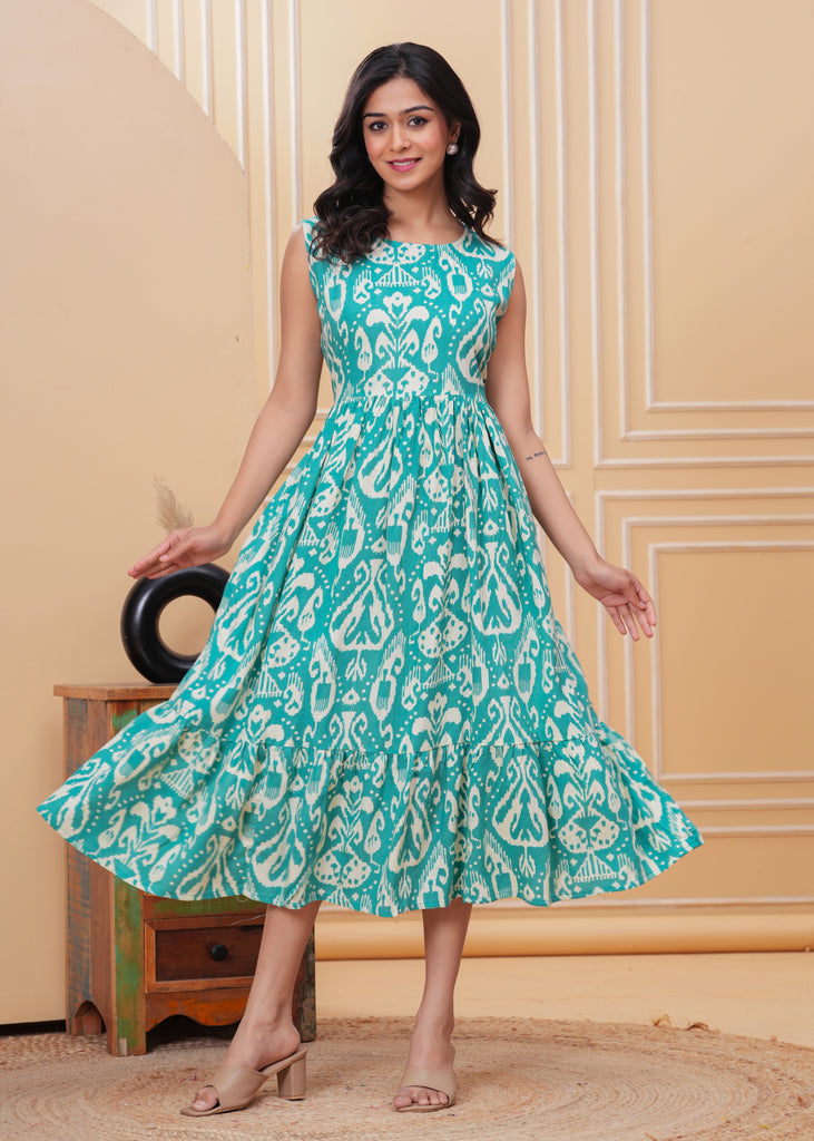 Women's Rama Green Pure Rayon Printed Dress