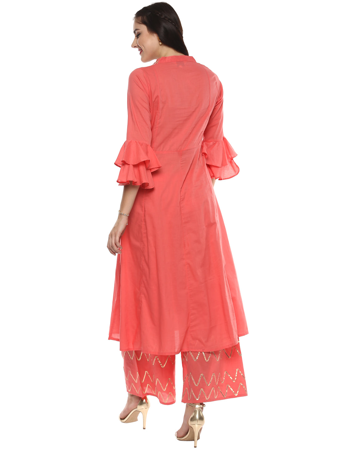 Women's Orange Yoke Design Kurta With Palazzos - Bhama Couture