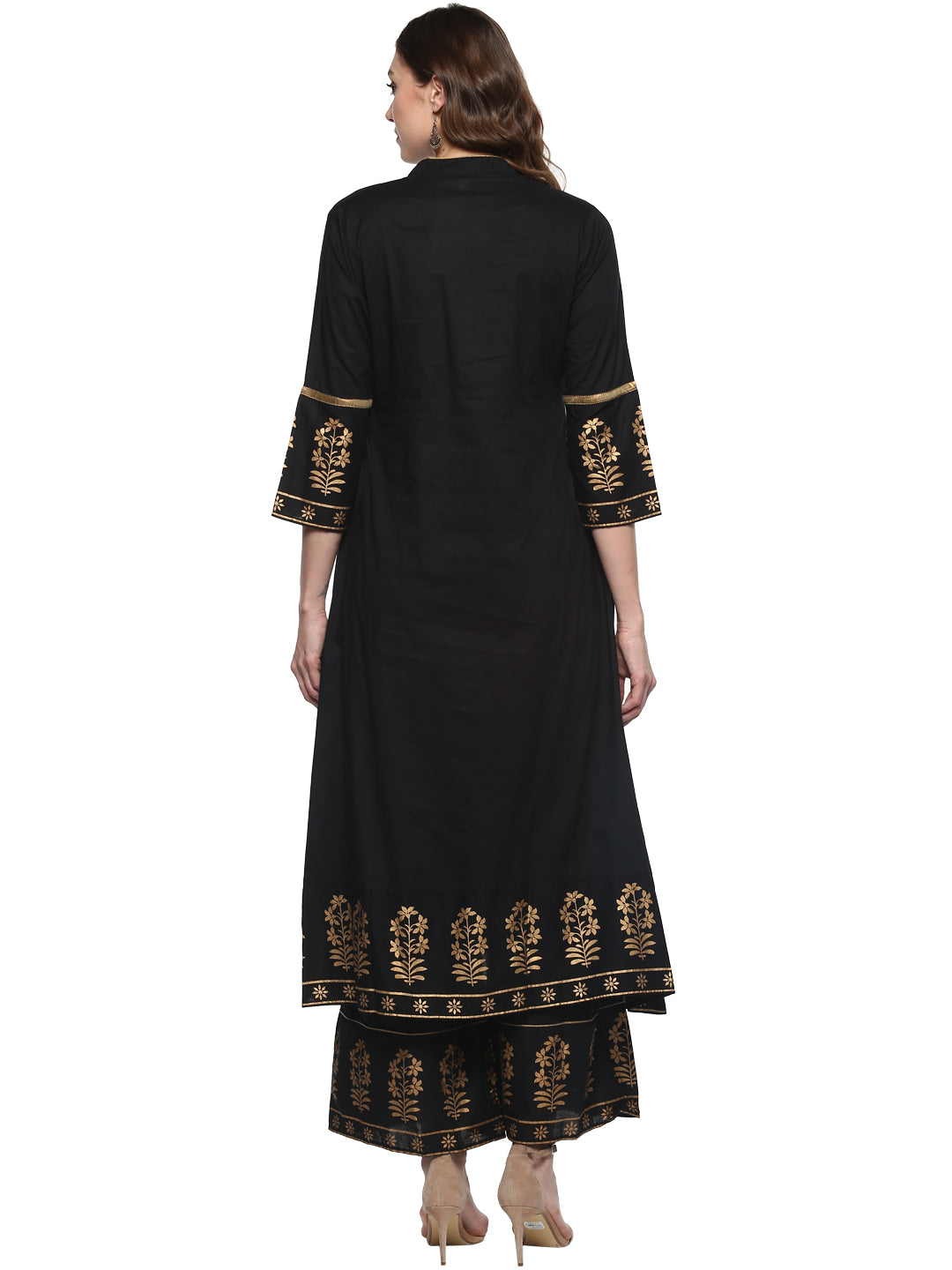 Women's Black And Gold-Toned Solid Kurta With Palazzos - Bhama Couture