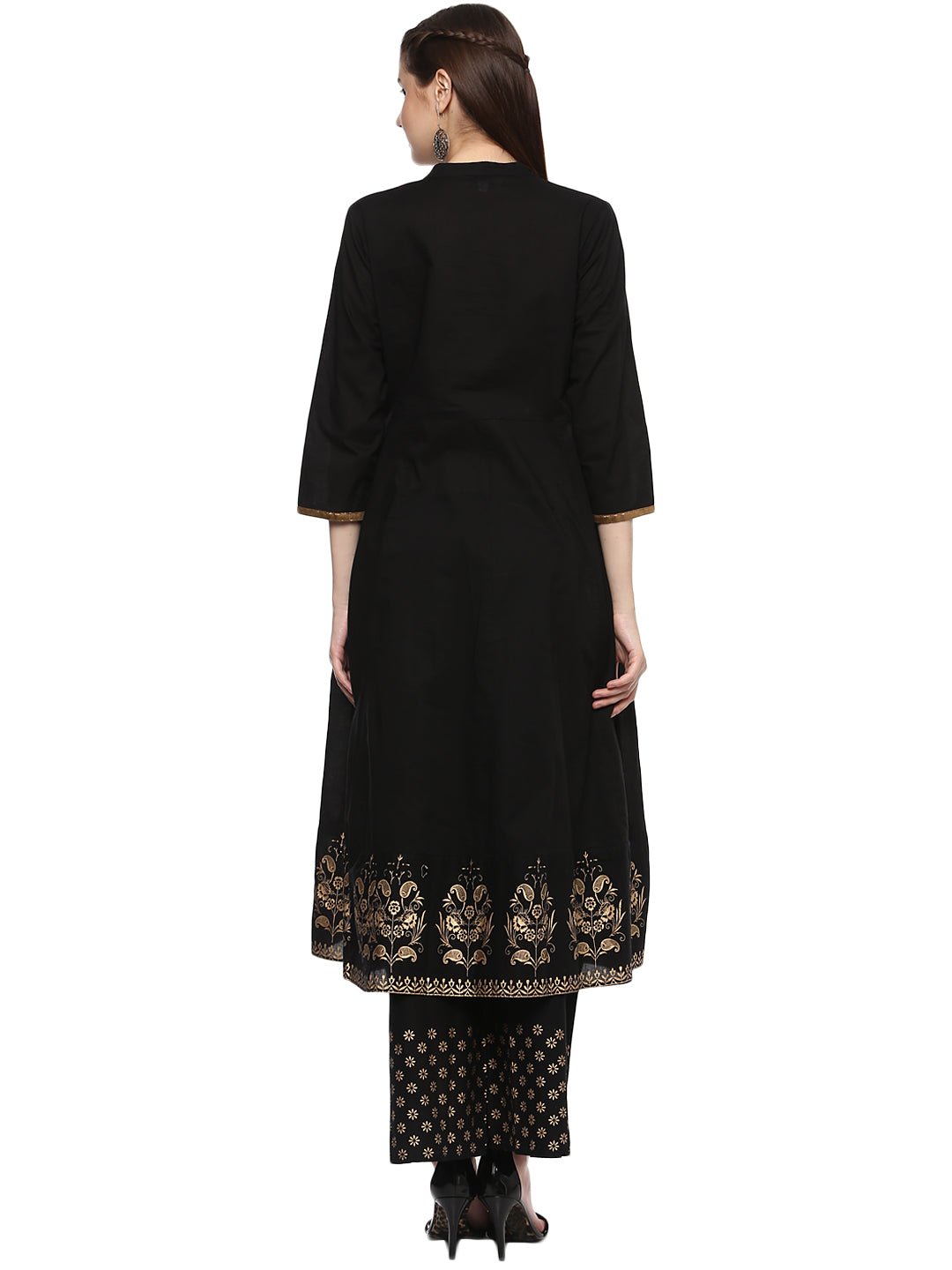Women's Black And Golden Solid Kurta With Palazzos - Bhama Couture