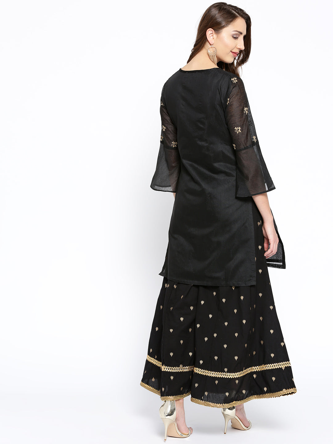 Women's Black Solid Kurta With Palazzos - Bhama Couture