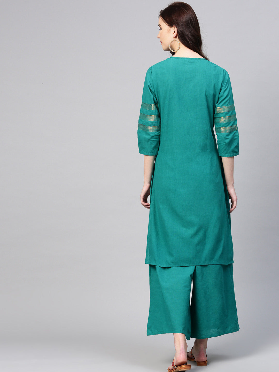 Women's Green Yoke Design Kurta With Palazzos - Bhama Couture