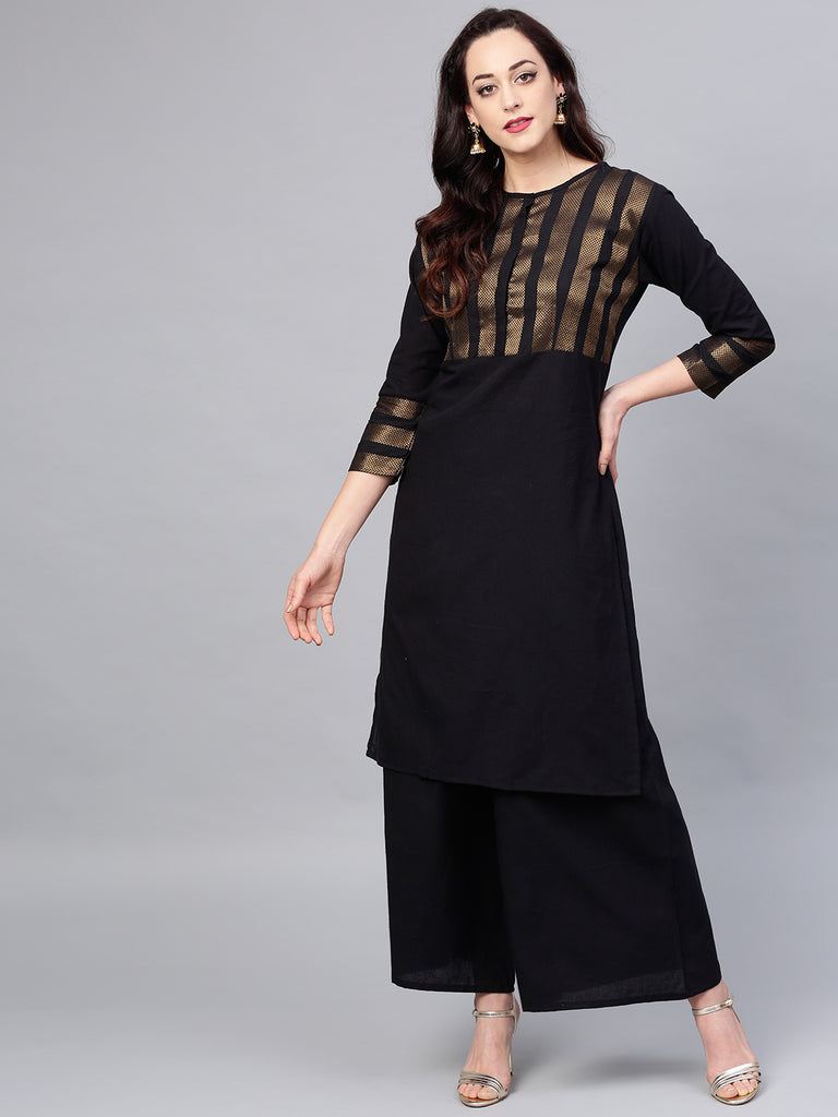 Women's Black Yoke Design Kurta With Palazzos
