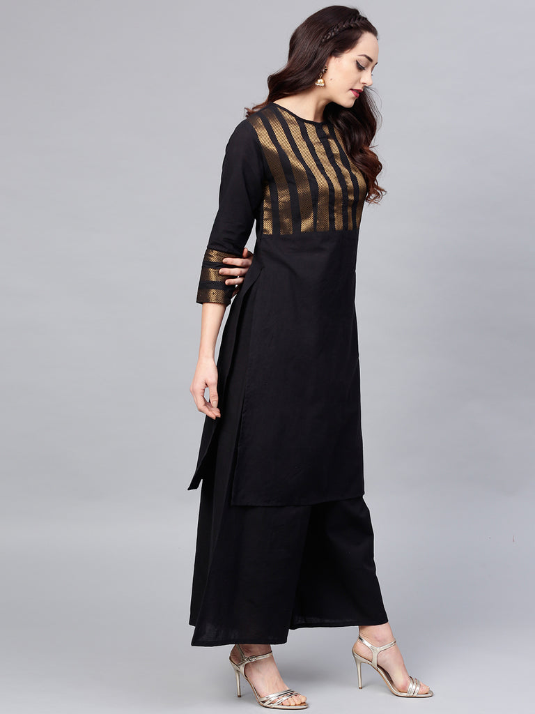 Women's Black Yoke Design Kurta With Palazzos
