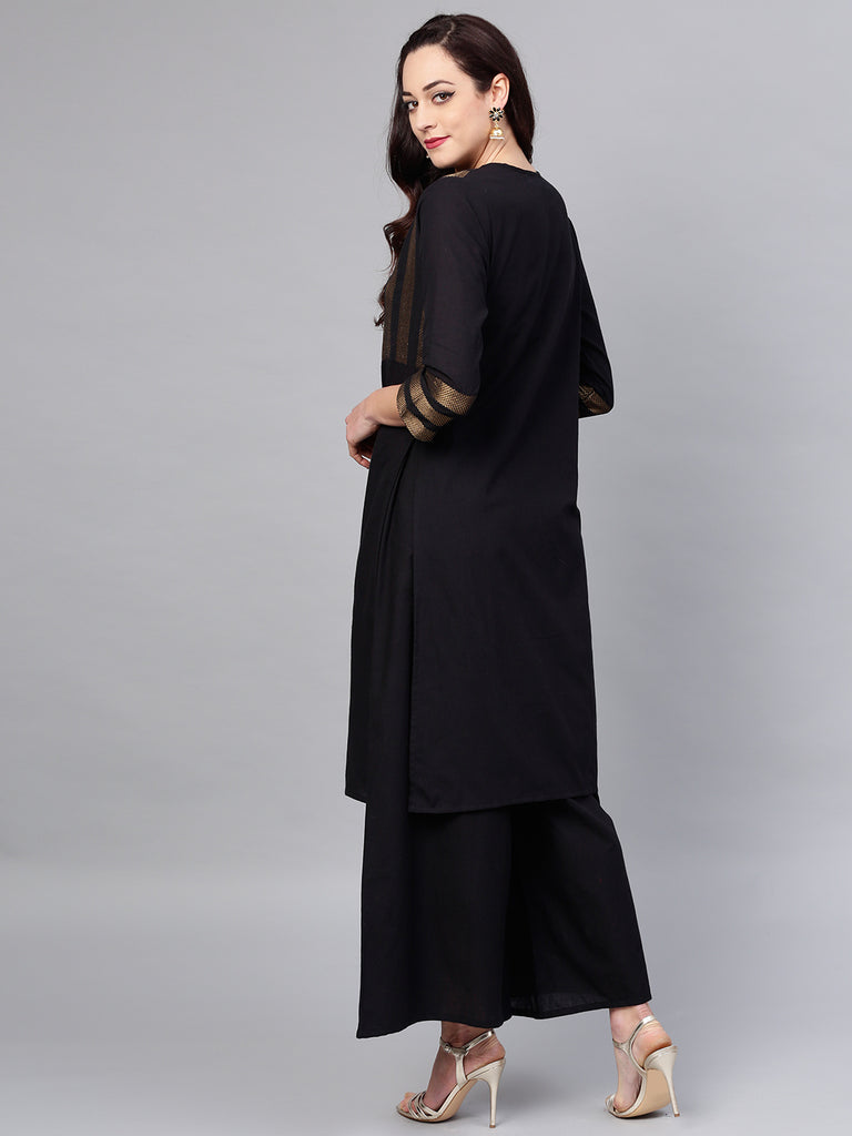 Women's Black Yoke Design Kurta With Palazzos