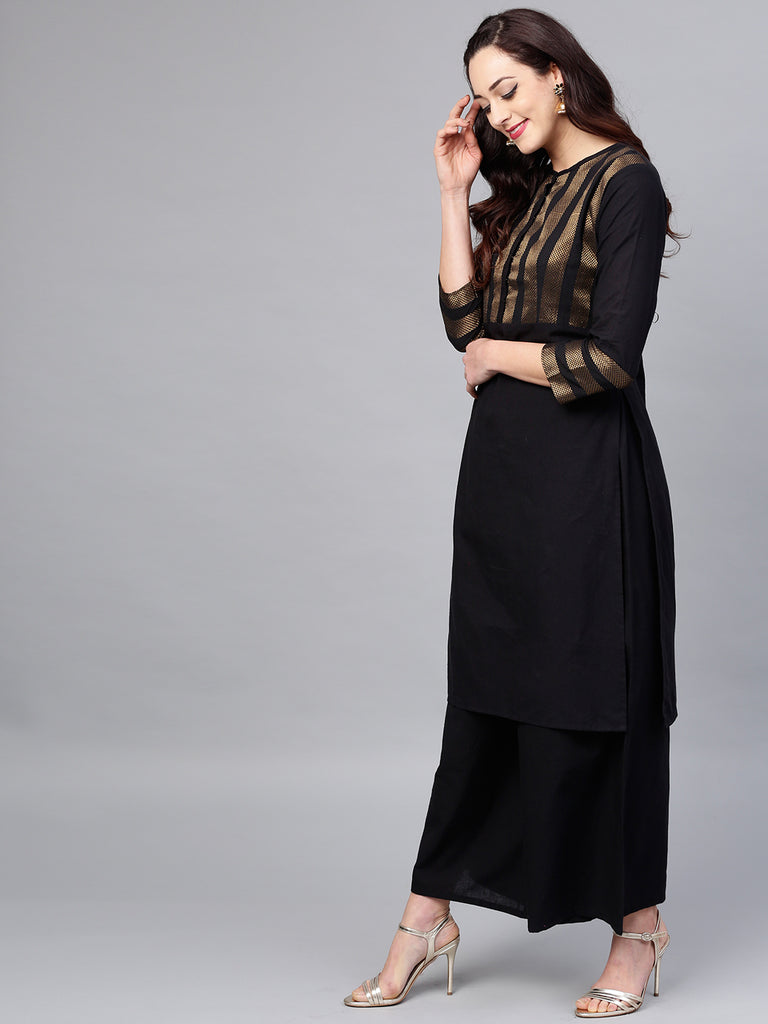Women's Black Yoke Design Kurta With Palazzos