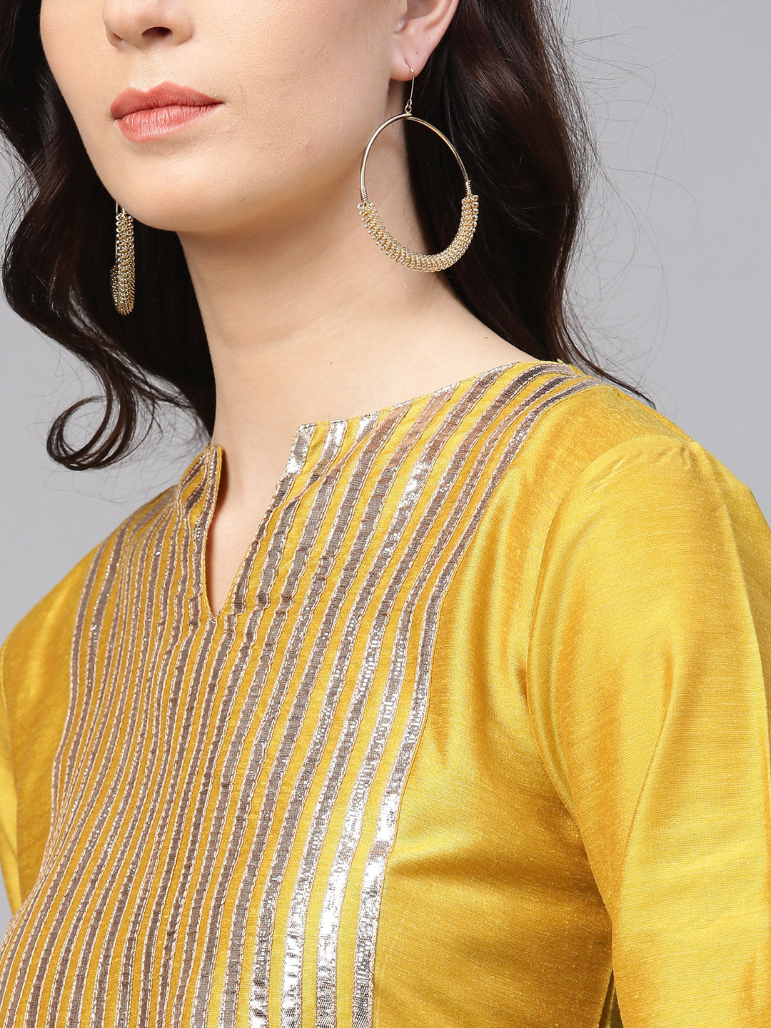 Women's Mustard Striped Kurta With Sharara & Dupatta - Bhama Couture
