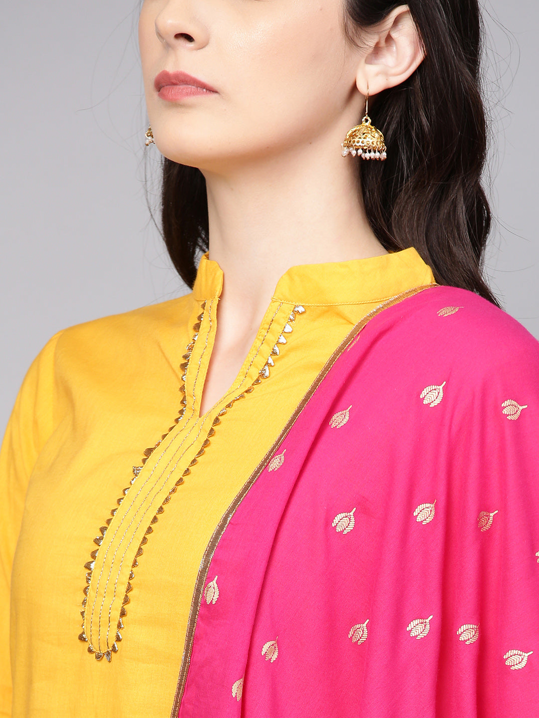 Women's Yellow Solid Kurta With Sharara And Dupatta - Bhama Couture