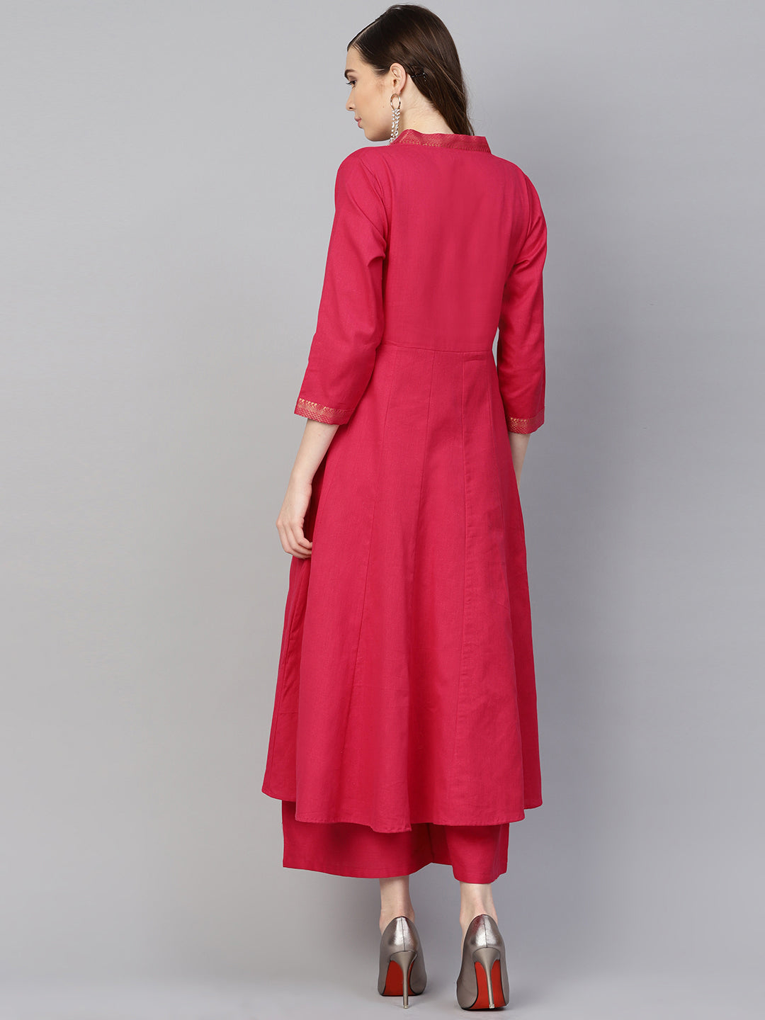 Women's Pink Solid Kurta With Palazzos - Bhama Couture