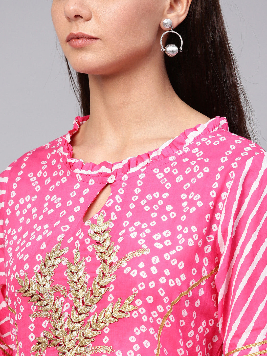 Women's Pink And White Bandhani Print Kurta With Palazzos - Bhama Couture