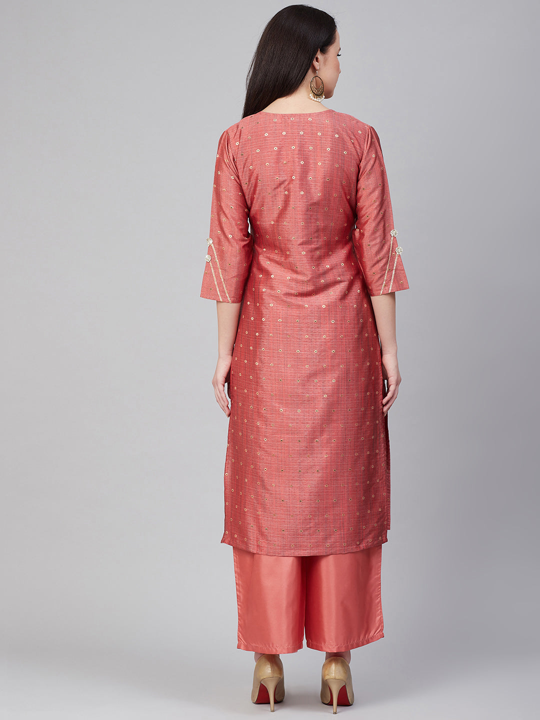 Women's Peach Gotta Patti Lace Details Kurta With Palazzos - Bhama Couture