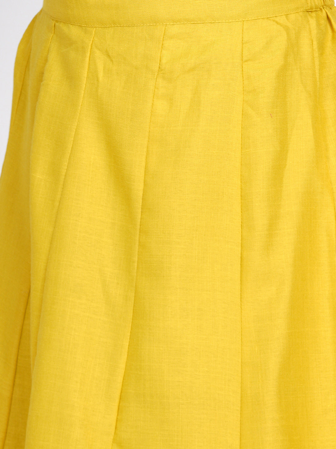 Women's Mustard Yellow Solid Gotta Detailing Kurta & Mustard Gotta Lace Skirt - Bhama Couture