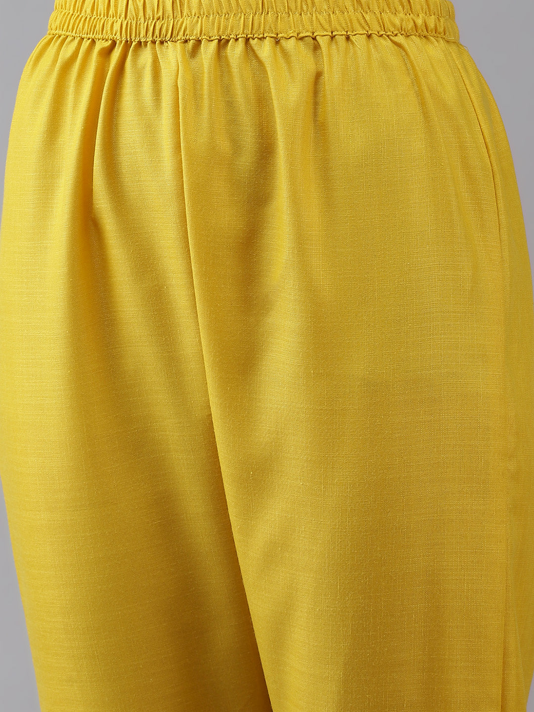 Women's Yellow Solid Kurta & Trousers With Lace Insert Detail - Bhama Couture