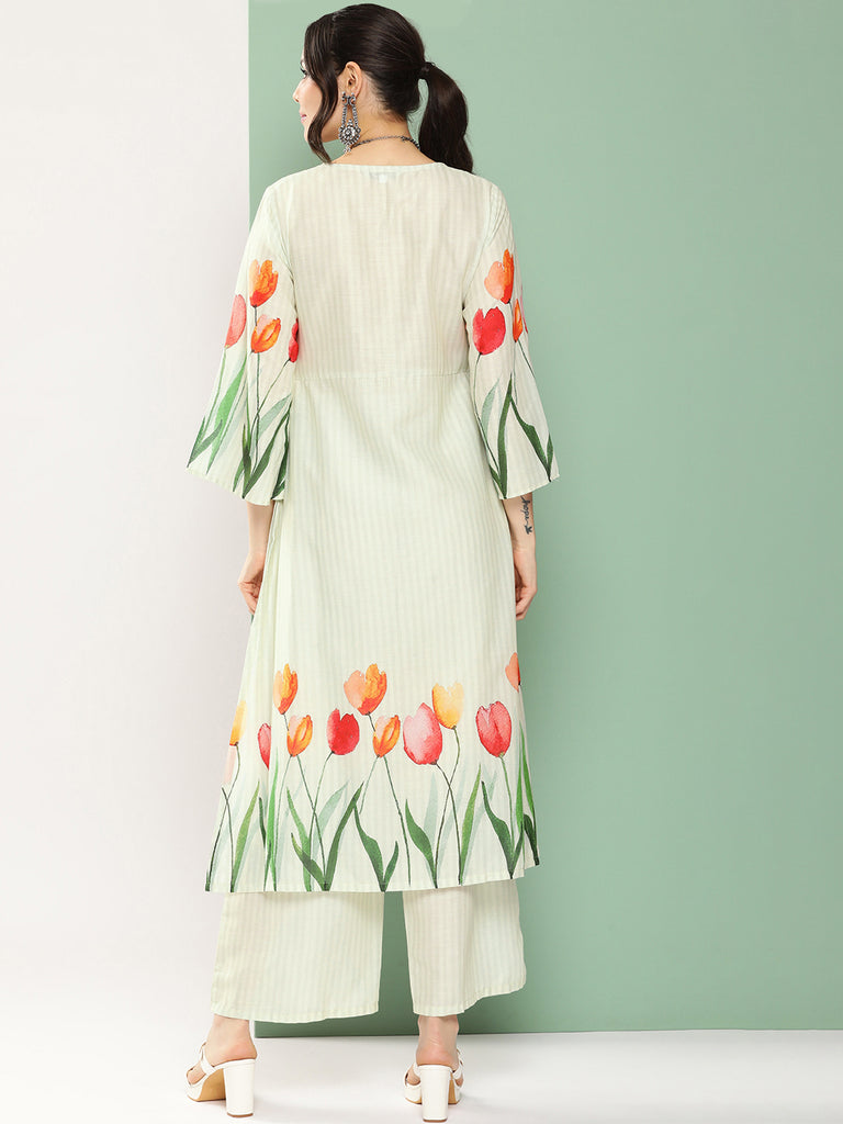Women's Blue Tulip Print Kurta With Palazzos