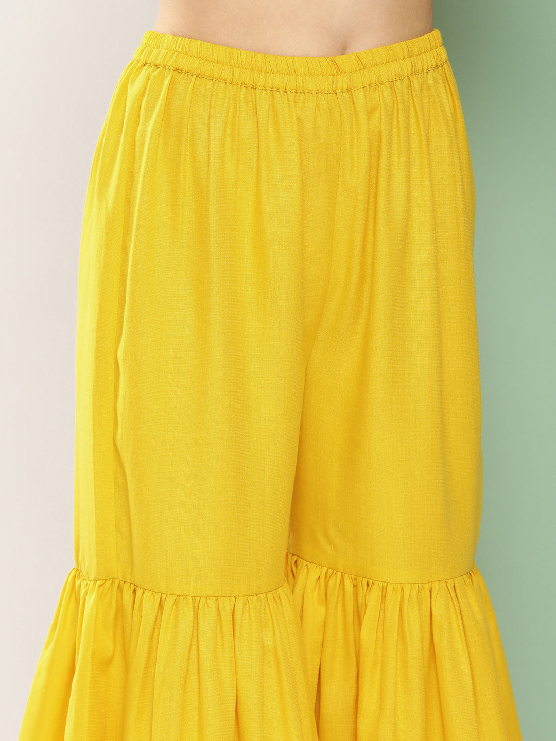 Women's Yellow Embroidered Shoulder Straps Kurta & Sharara With Dupatta - Bhama Couture