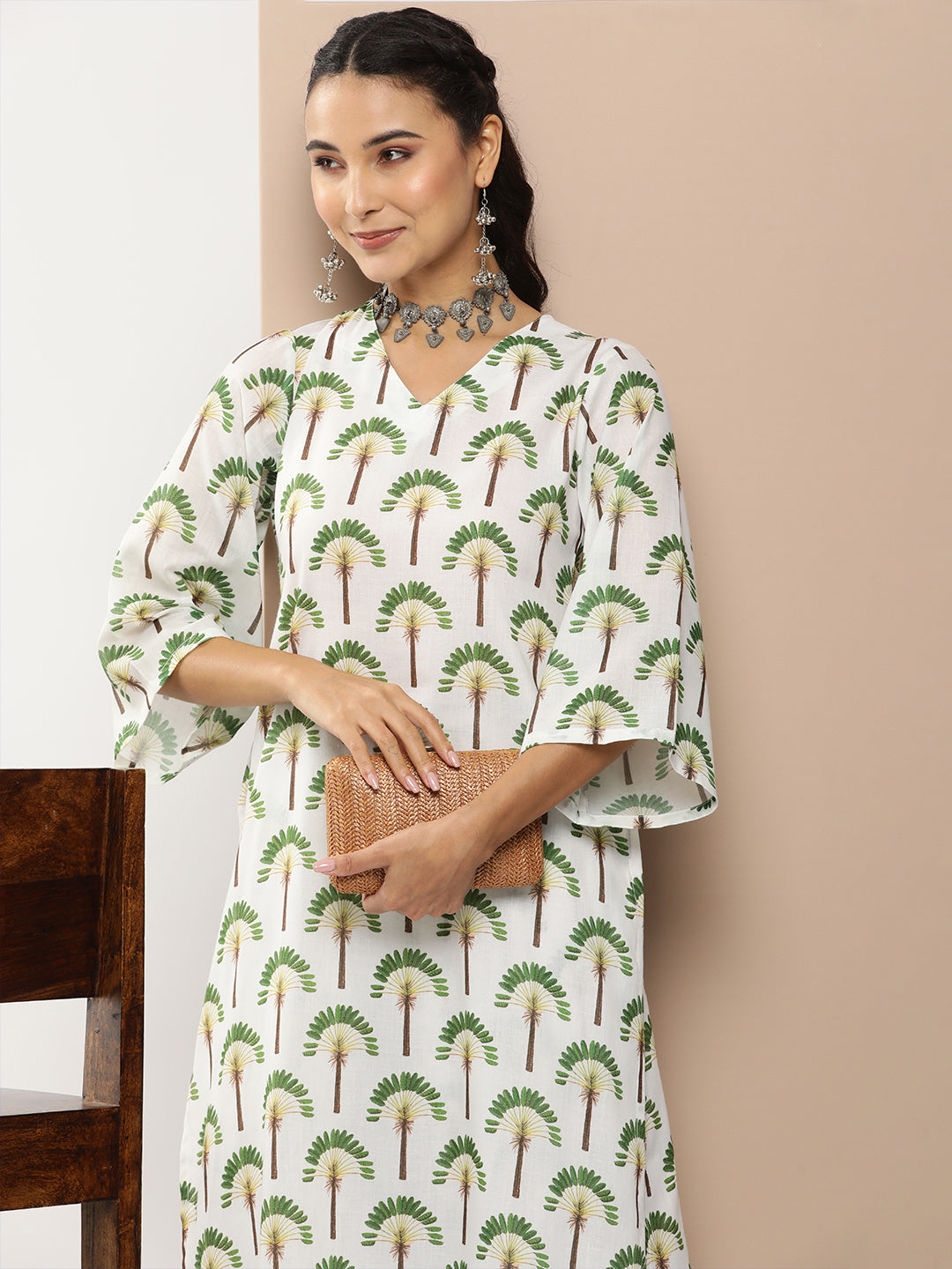 Women's Off White Floral Print Kurta With Off White Floral Print Palazzo - Bhama Couture