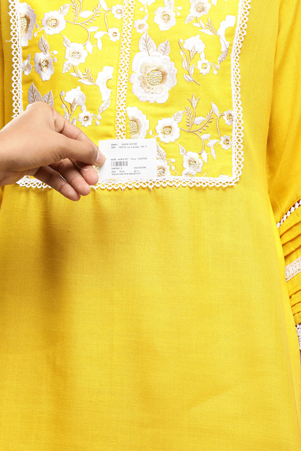 Women's Mustard Embroidered Kurta With Mustard Solid Palazzos - Bhama Couture