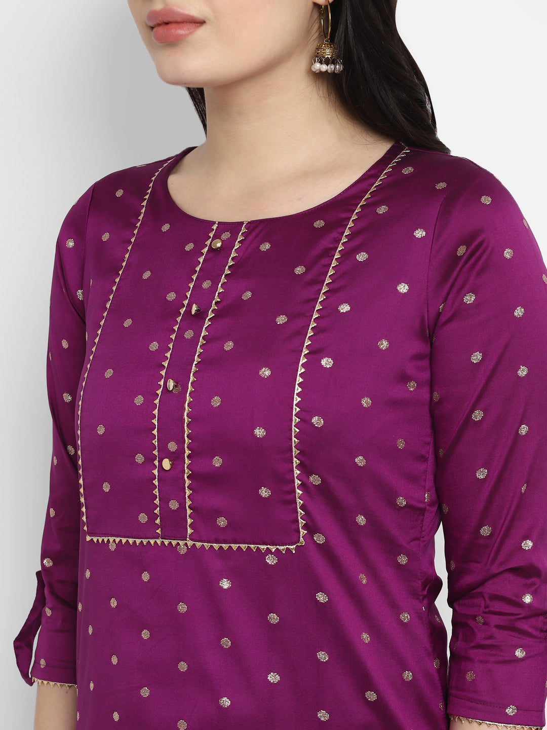 Women's Brinjal Color Polyster blend Self Design Kurta Pant With Dupatta