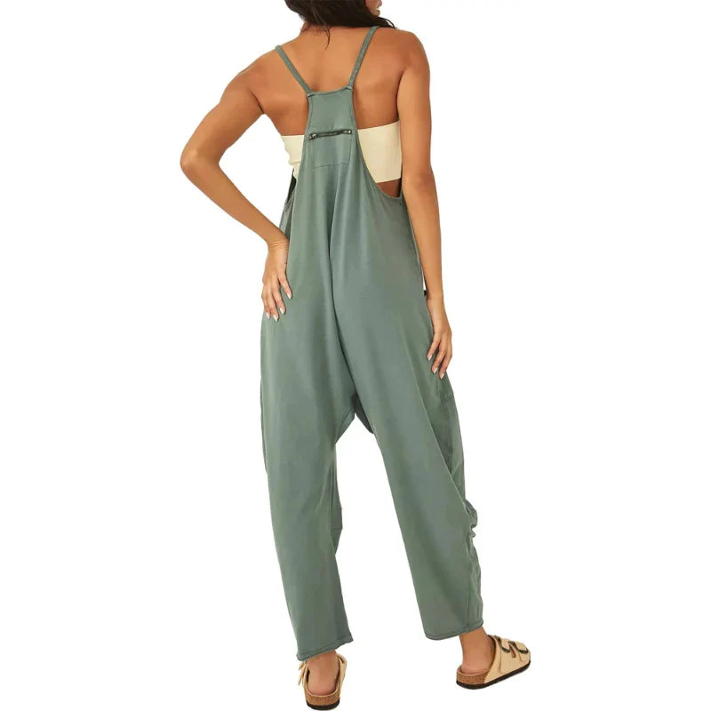 Women's Green Wide Leg Jumpsuit With Pockets