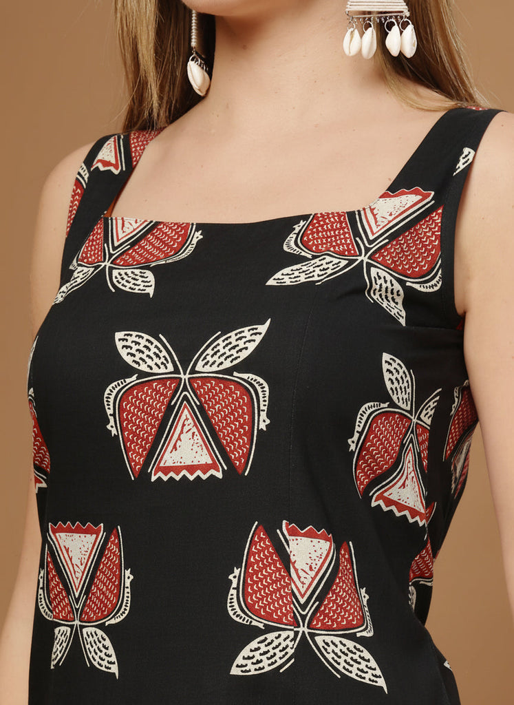 Women's Rust Block Printed Cotton Straight Kurta