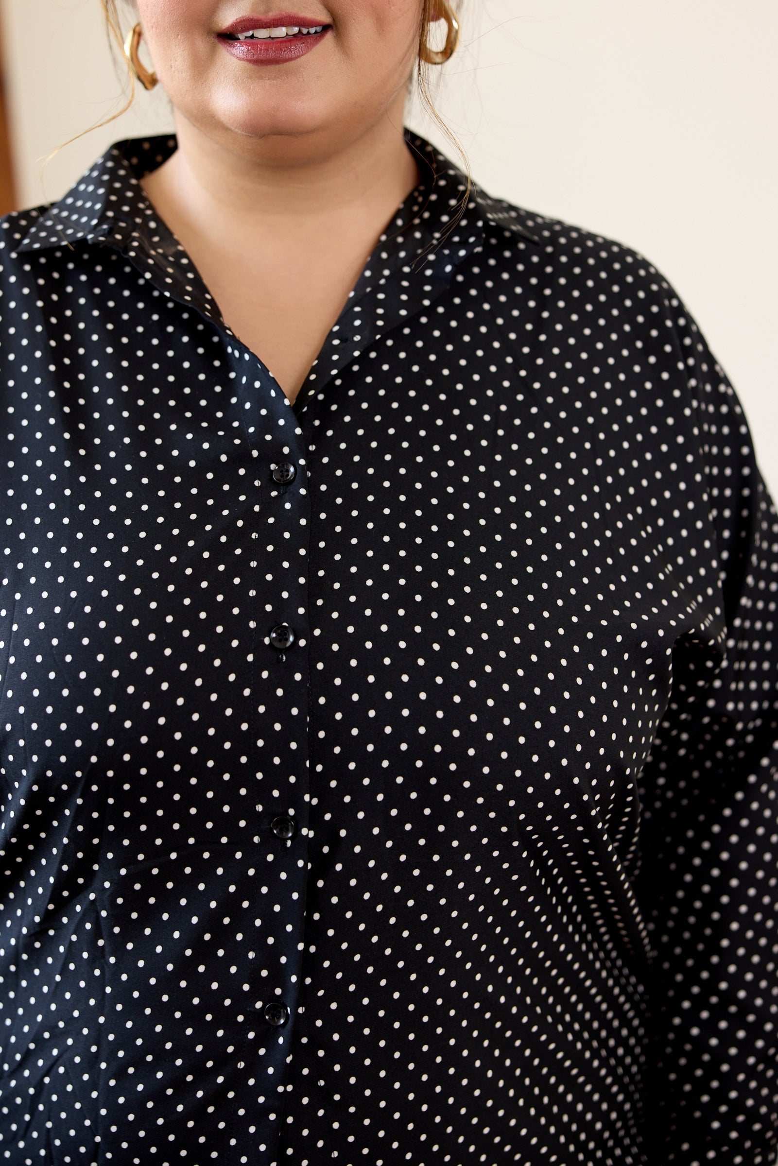 Women's Black And White Polka Dot Button-Down Shirt - Nangalia Ruchira